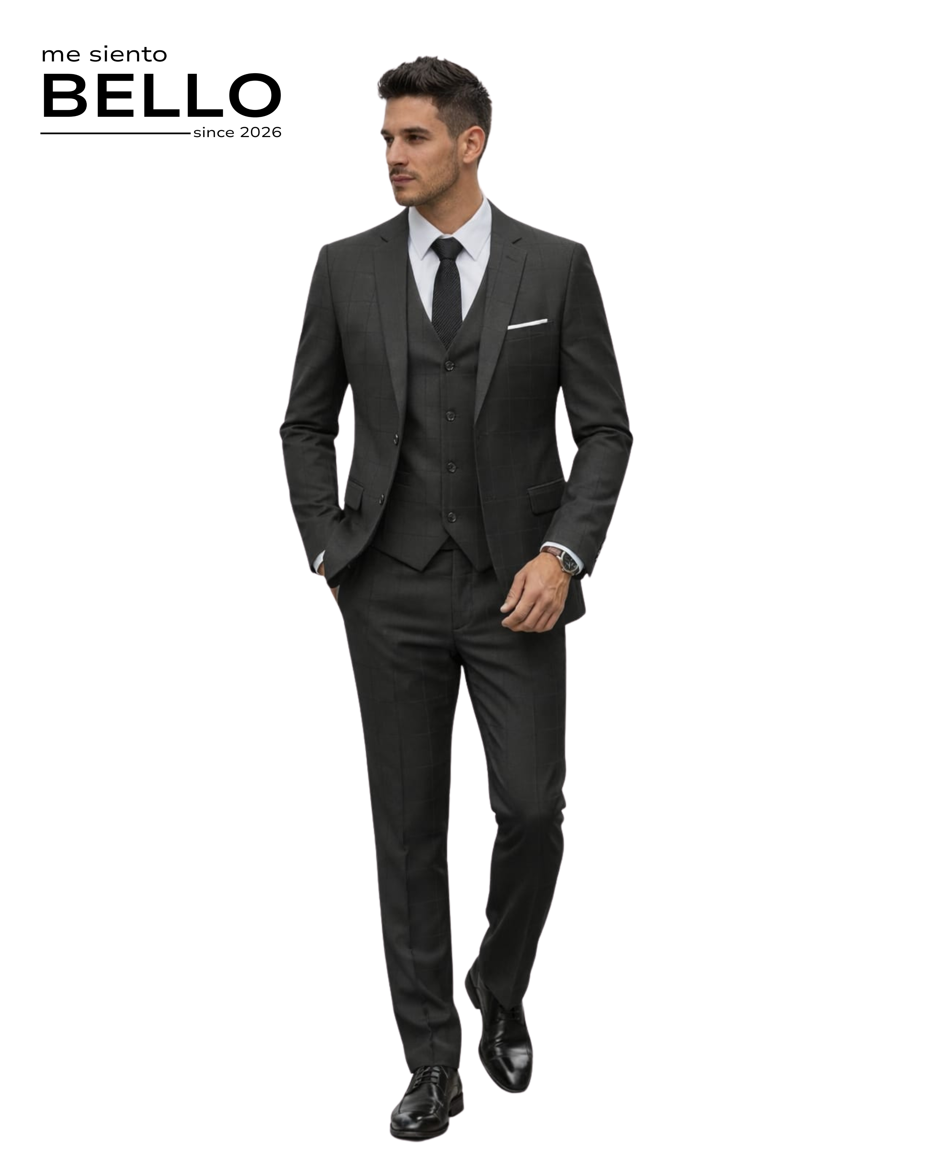 TRAJE LINAJE - 3 PIEZAS NEGRO DE CUADROS