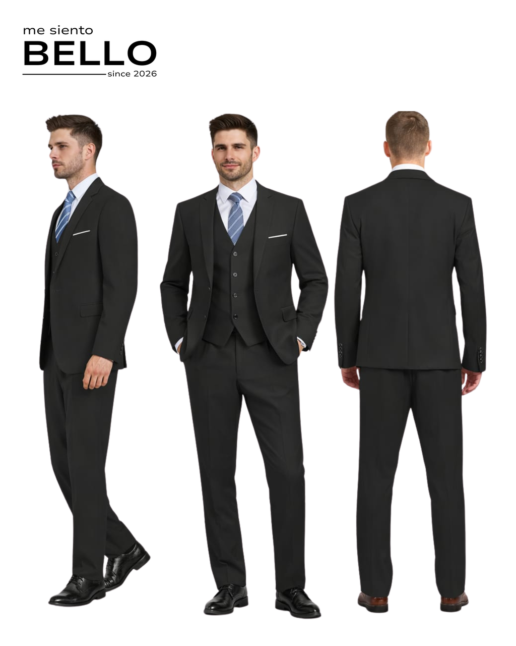 TRAJE LINAJE - 3 PIEZAS NEGRO DE CUADROS