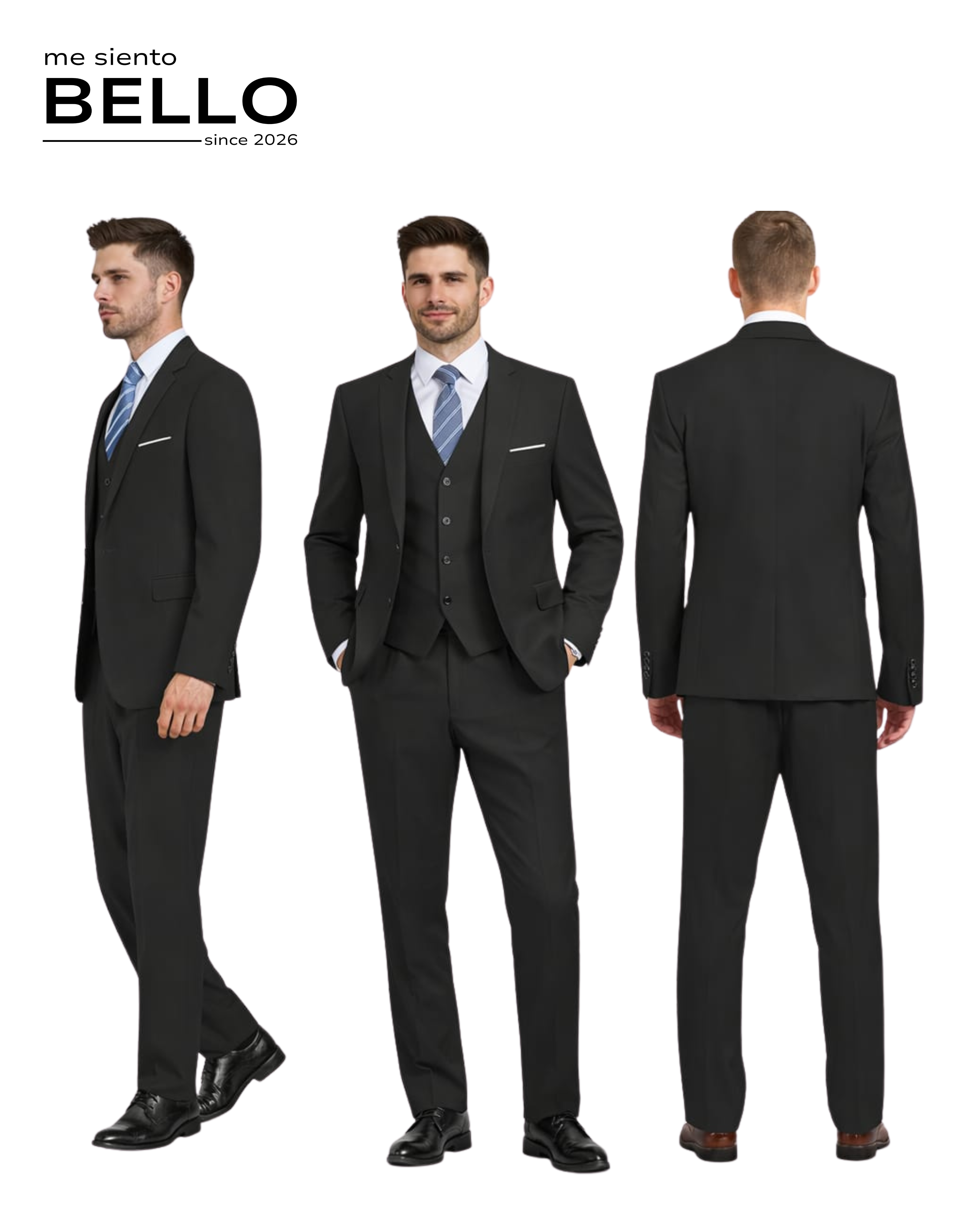 TRAJE LINAJE - 3 PIEZAS NEGRO DE CUADROS